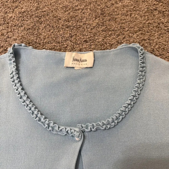 Neiman Marcus Exclusive Ruffle Sweater Cardigan Womens L Luxury Vintage‎ Grandma - Picture 5 of 8